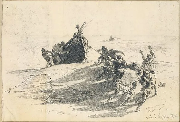 Men Hauling Lifeboat onto Beach (from Scrapbook) — John Singer Sargent