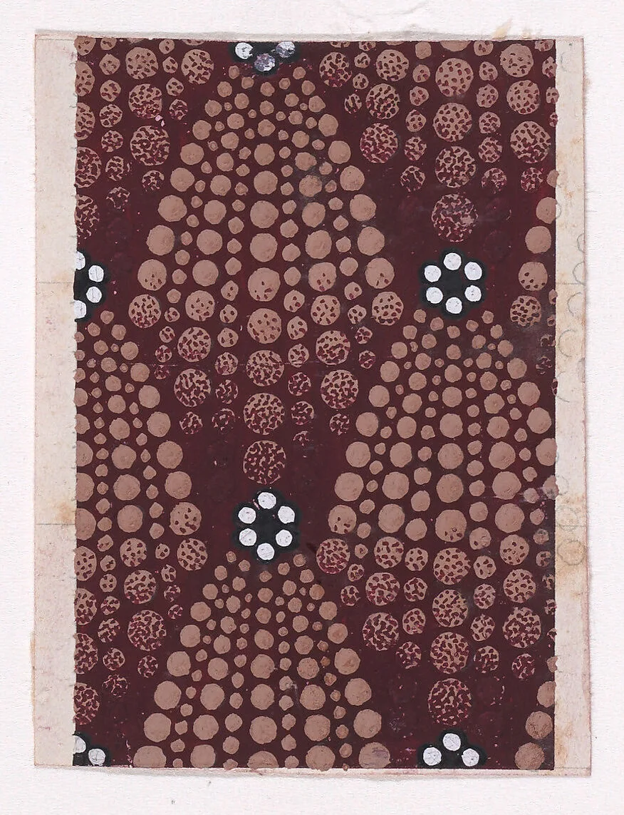 Textile Design with Alternating Rosettes of Pearls Flanked with Abstract Palmettes of Dots — Anonymous, Alsatian, 19th century
