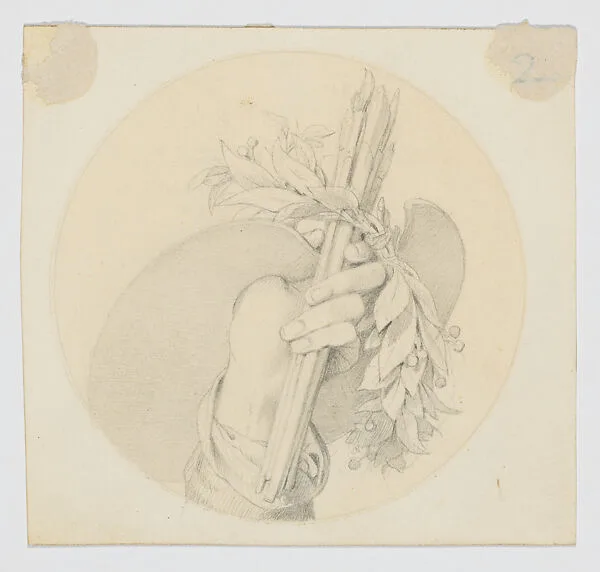 Hand Holding Brushes, Palette, and a Wreath — Anonymous, French, 19th century