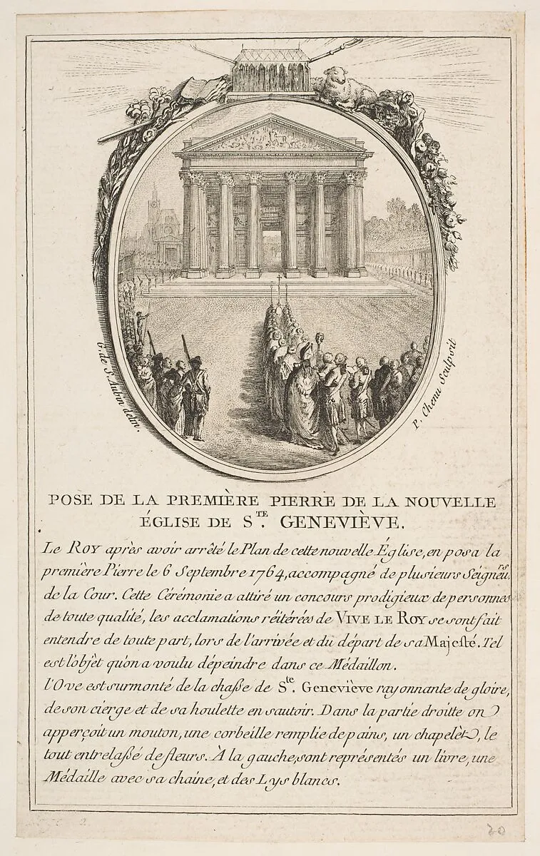 Pose de la premiere pierre de la nouvelle eglise Sainte-Genevieve — Gabriel de Saint-Aubin|Pierre Chenu