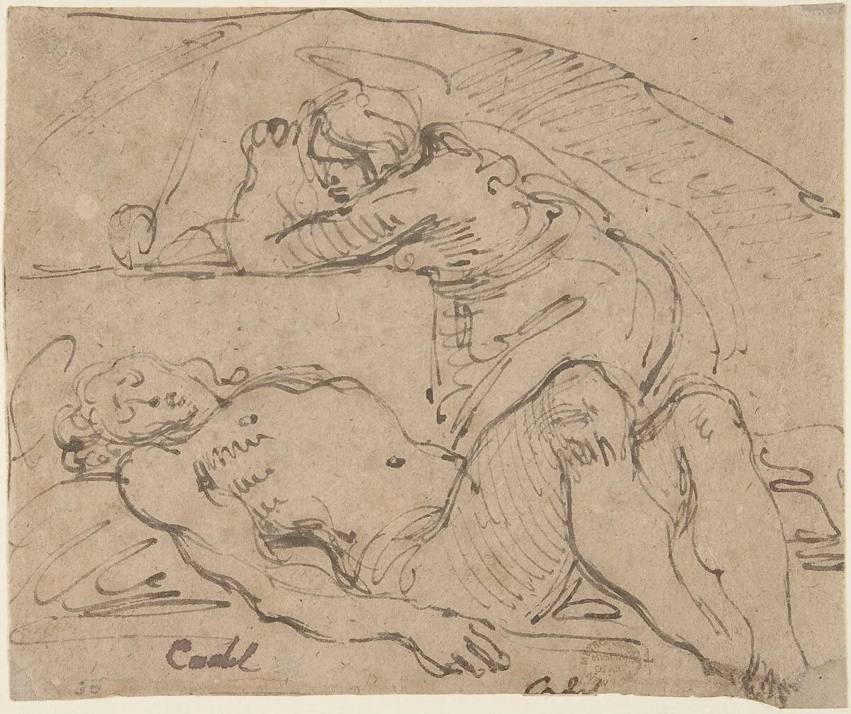 The Dead Christ Mourned by Saint Mary Magdalen (recto); The Holy Family with an Attendant (verso) — Giuseppe Cades