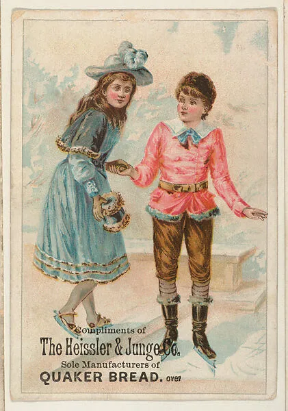 Two ice skaters, bakery card from the Picture Cards series (D63), issued by The Heissler & Junge Company — The Heissler & Junge Company