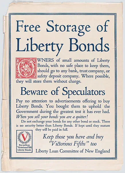 Free storage of liberty bonds — Liberty Loan Committee