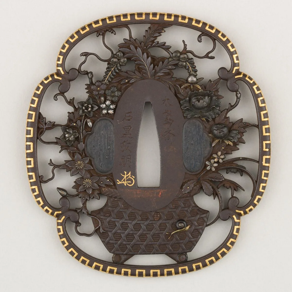 Sword guard (<i>Tsuba</i>) With Flower Basket Motif (花籠透鐔) — 石黒政明 Ishiguro Masaaki