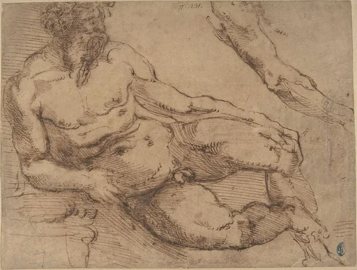 A River God (recto); Sketches for the Vestibule of the Laurenziana, Florence (verso)