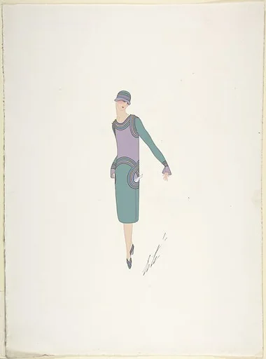Design for Davidow, New York: Dress, Hat and Shoes in Soft Green, Lavender and Blue