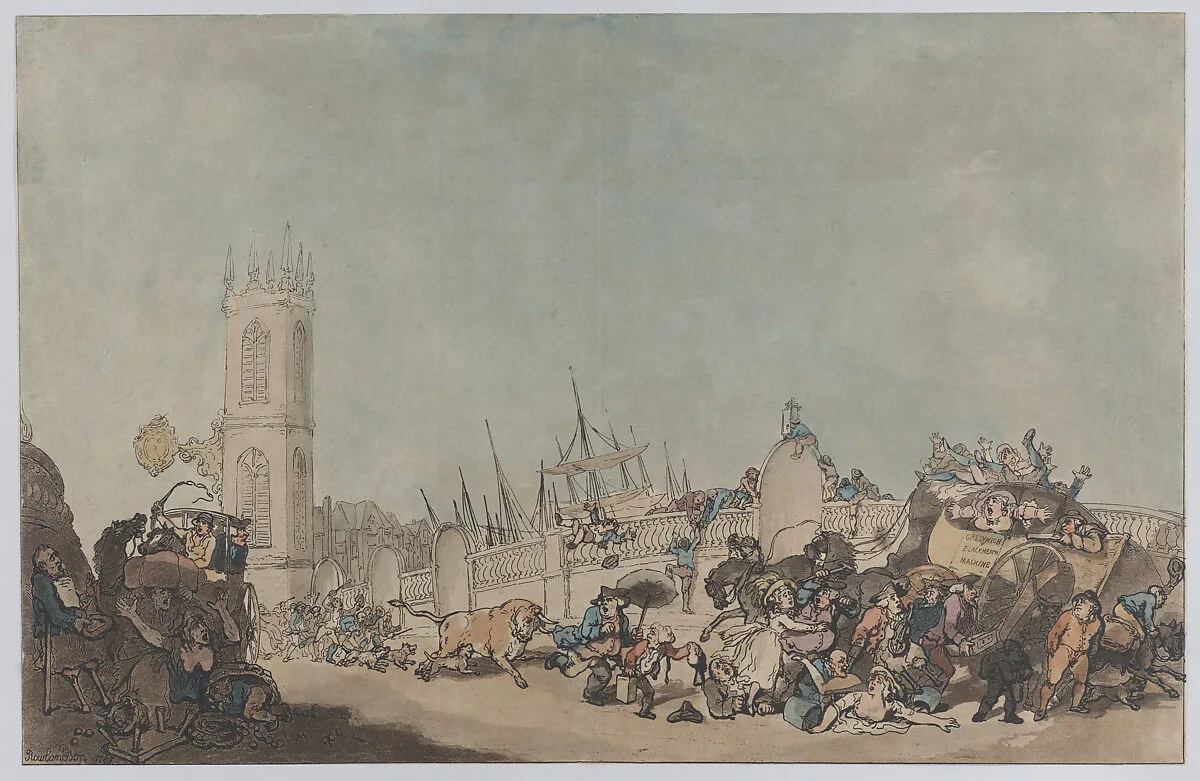 The Overdrove Ox (Mad Bull on Westminster Bridge) — Thomas Rowlandson