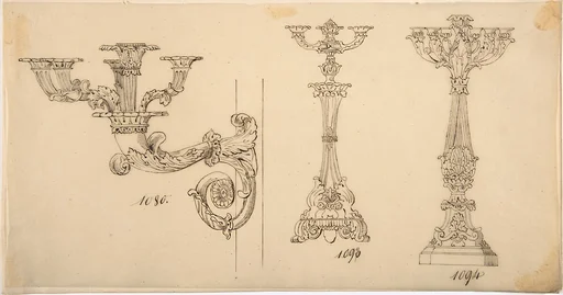 Design for a Sconce and Two Candelabras
