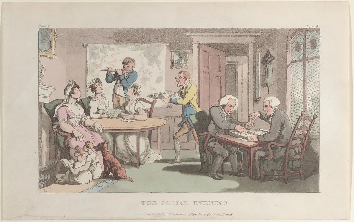 The Social Evening, from "The Vicar of Wakefield" — Rudolph Ackermann, London|William Clowes|Thomas Rowlandson|Oliver Goldsmith