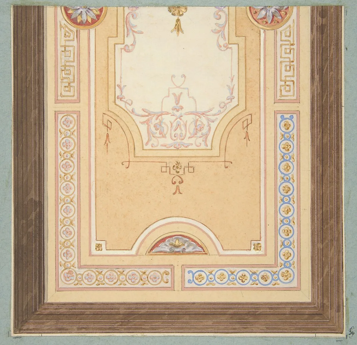 Design for the painted decoration of a ceiling in with strapwork and rinceaux — Jules-Edmond-Charles Lachaise|Eugène-Pierre Gourdet