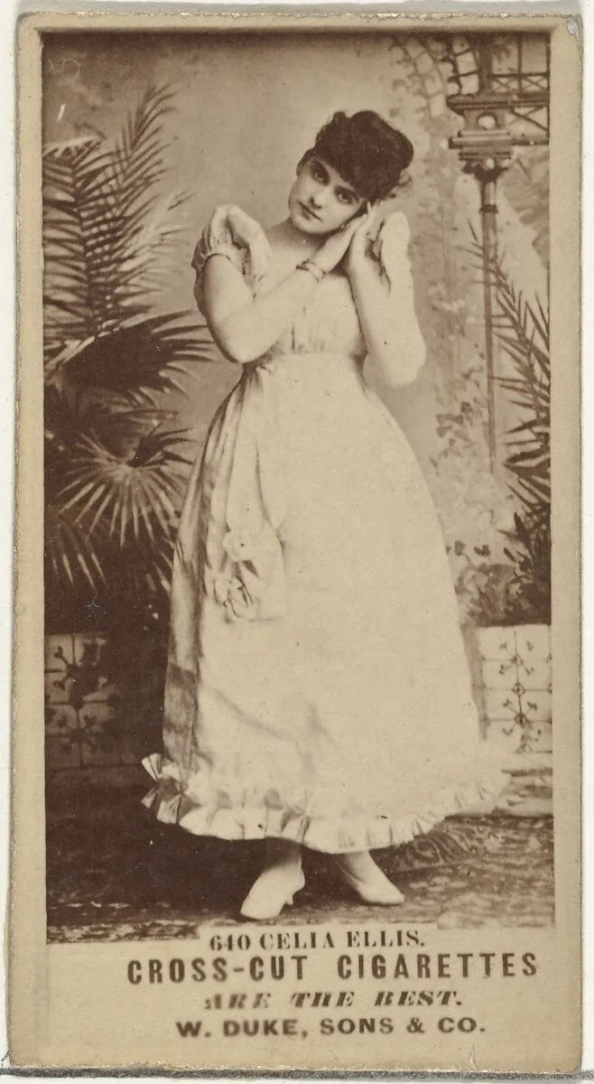 Card Number 640, Celia Ellis, from the Actors and Actresses series (N145-3) issued by Duke Sons & Co. to promote Cross Cut Cigarettes — W. Duke, Sons & Co.