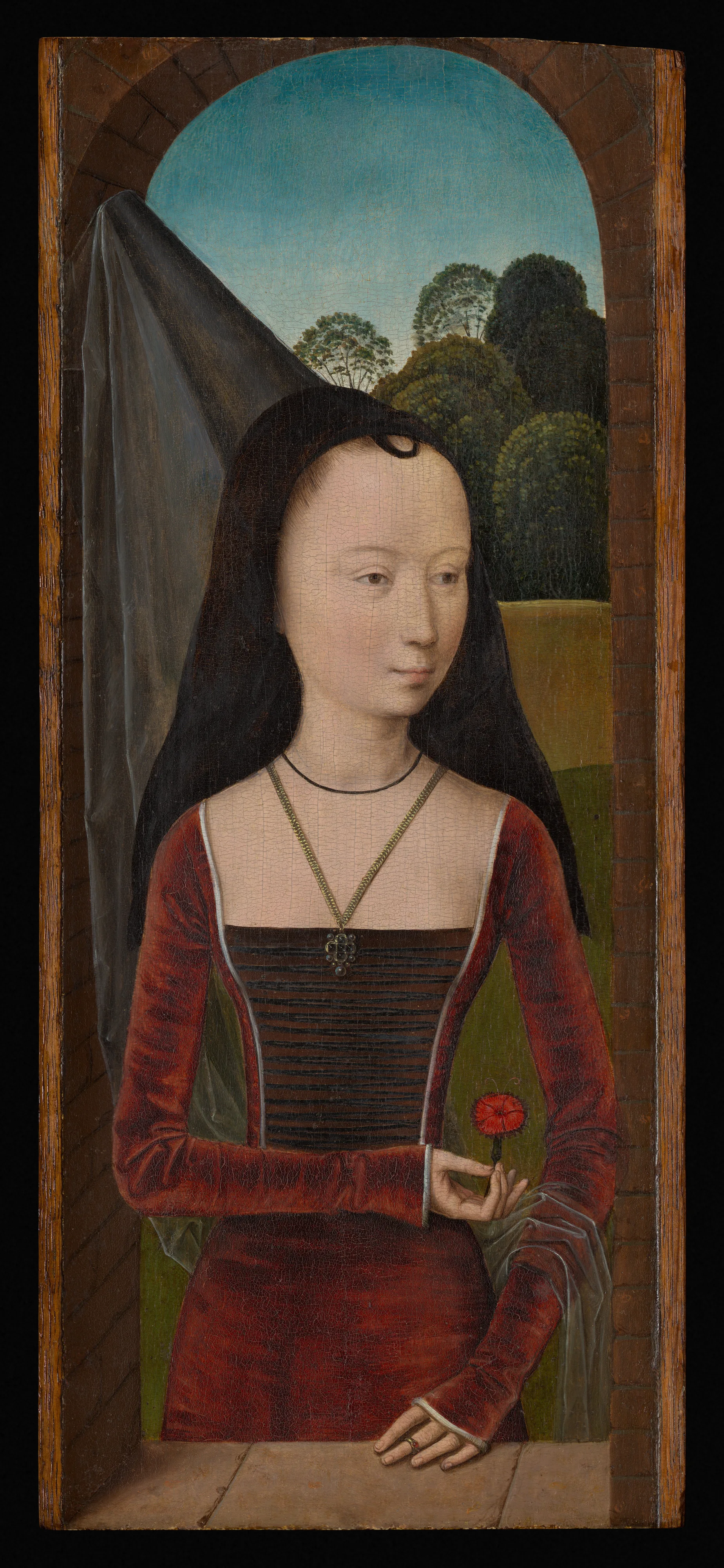 Young Woman with a Pink — Hans Memling