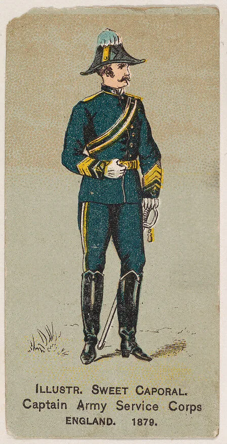 Captain Army Service Corps, England, 1879, from the Military Series (N224) issued by Kinney Tobacco Company to promote Sweet Caporal Cigarettes — Kinney Brothers Tobacco Company