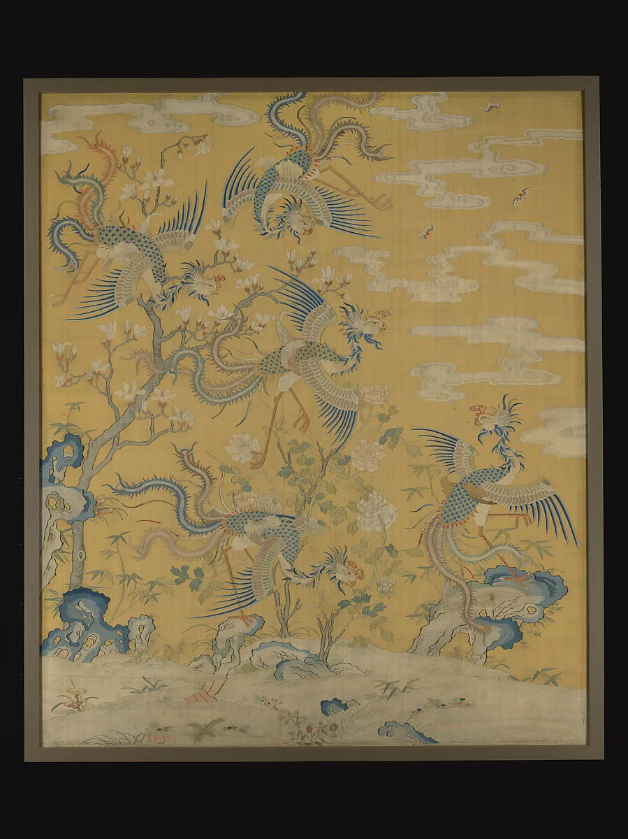 清康熙 緙絲五鳳圖對屏|Panel with five phoenixes in a garden — Unknown