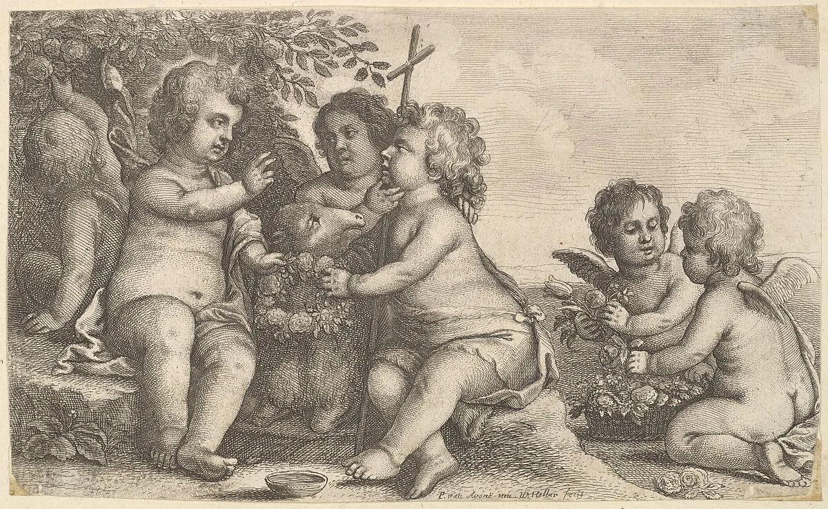 Jesus, St. John the Baptist and four cherubs — Wenceslaus Hollar|Pieter van Avont