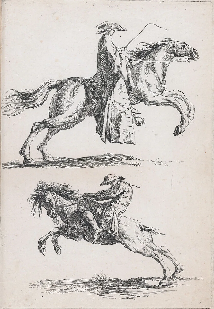 Study of Young Horsemen, pl. XV from "Recueil de caricatures" — Jacques François Joseph Saly|Ange-Laurent de La Live de Jully