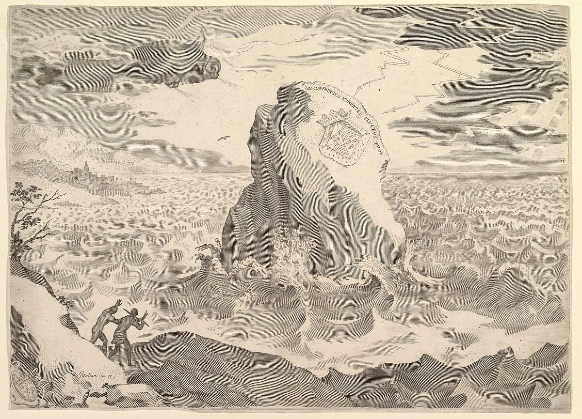Allegory Against the Pelagian Heresy (Allégorie contre l'hérésie pélagienne et armoiries de la duchesse d'Aiguillon) — Claude Mellan|Marie-Madeleine Vignerot, duchesse d'Aiguillon
