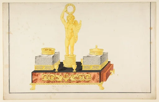 Design for a Pen and Ink Stand with a Cupid and Two Ink Wells