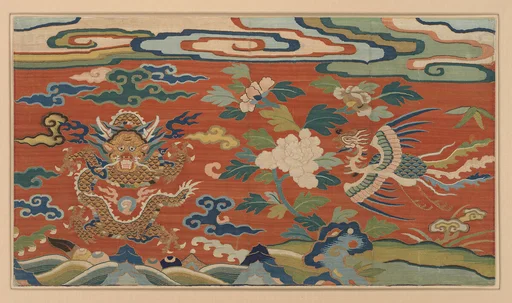 明 緙絲 龍鳳圖|Panel with dragon, phoenix, and peonies