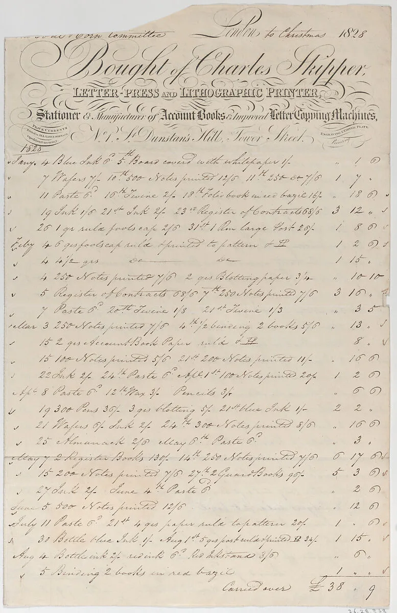 Trade Card for Charles Skipper, Letter Press and Lithographic Printer — Anonymous, British, early 19th century
