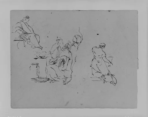Seated Figure, Three Men in Group, Kneeling Woman from Rear, Kneeling Woman from Rear (from Sketchbook)