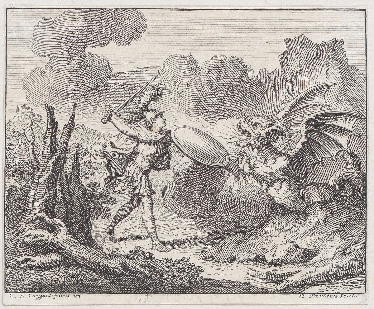 Book 4, Fable 13: the treasure (Le trésor) — Nicolas Henry Tardieu|Charles Antoine Coypel|Jean de La Fontaine|Lamotte-Houdar