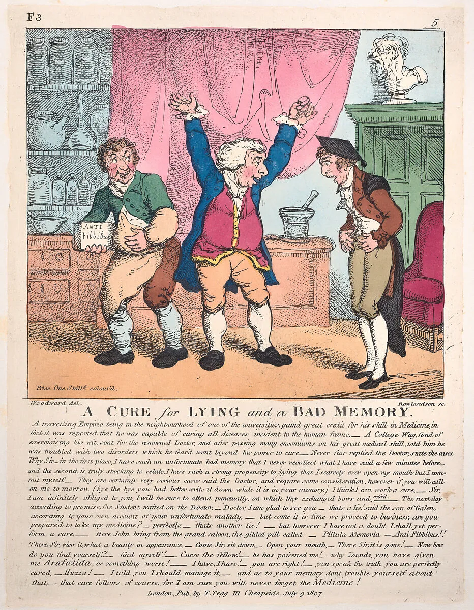 A Cure for Lying and a Bad Memory — Thomas Tegg|George Murgatroyd Woodward|Thomas Rowlandson