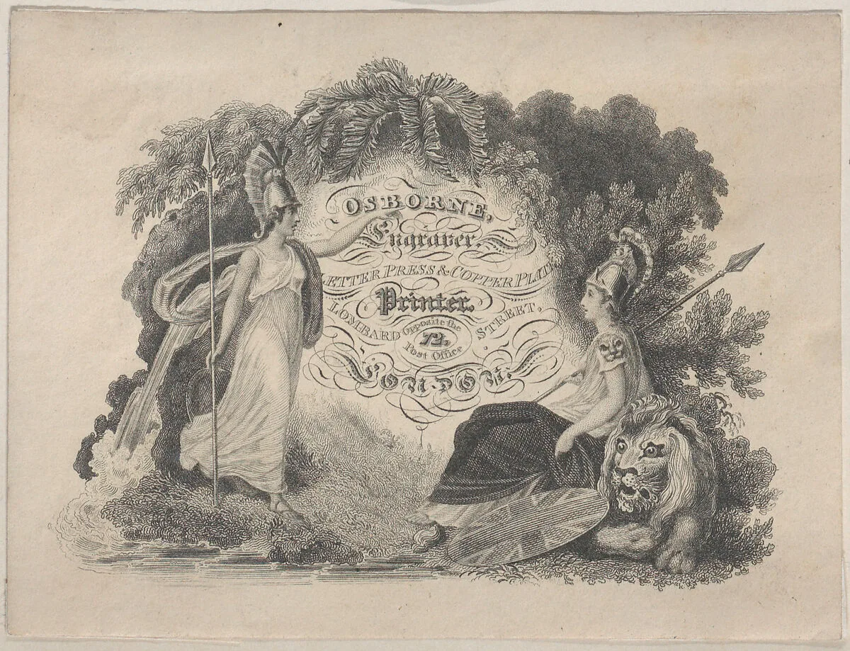 Trade Card for Osborne, Engraver and Printer — Anonymous, British, 19th century