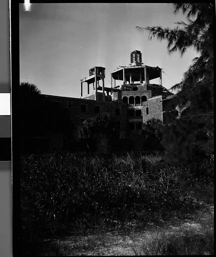 [Tower Construction of Unfinished Italianate Revival Hotel on Coast, Florida]