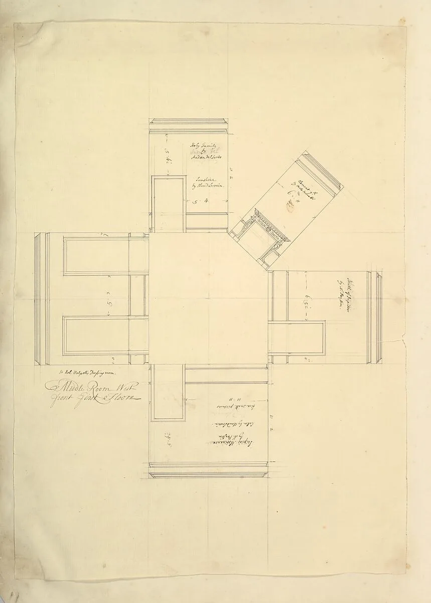 Treasury House, 10 Downing Street, London: Plan of Sir Robert Walpole's Dressing Room (Middle Room, West Front, First Floor) — Isaac Ware|William Kent|Robert Walpole, 1st Earl of Orford
