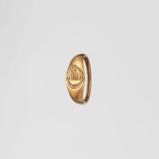 Gold ring with representation of the temple of Aphrodite at Paphos