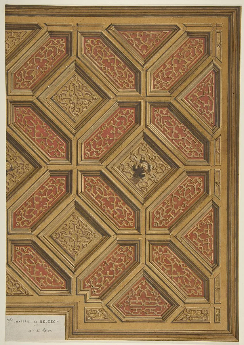 Design for Coffered Ceiling, Mme Païva's Chateau at Neudeck — Jules-Edmond-Charles Lachaise|Eugène-Pierre Gourdet