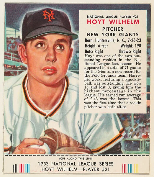 Hoyt Wilhelm, from the Red Man All-Star Team series (T233), issued by Red Man Chewing Tobacco — Red Man Chewing Tobacco