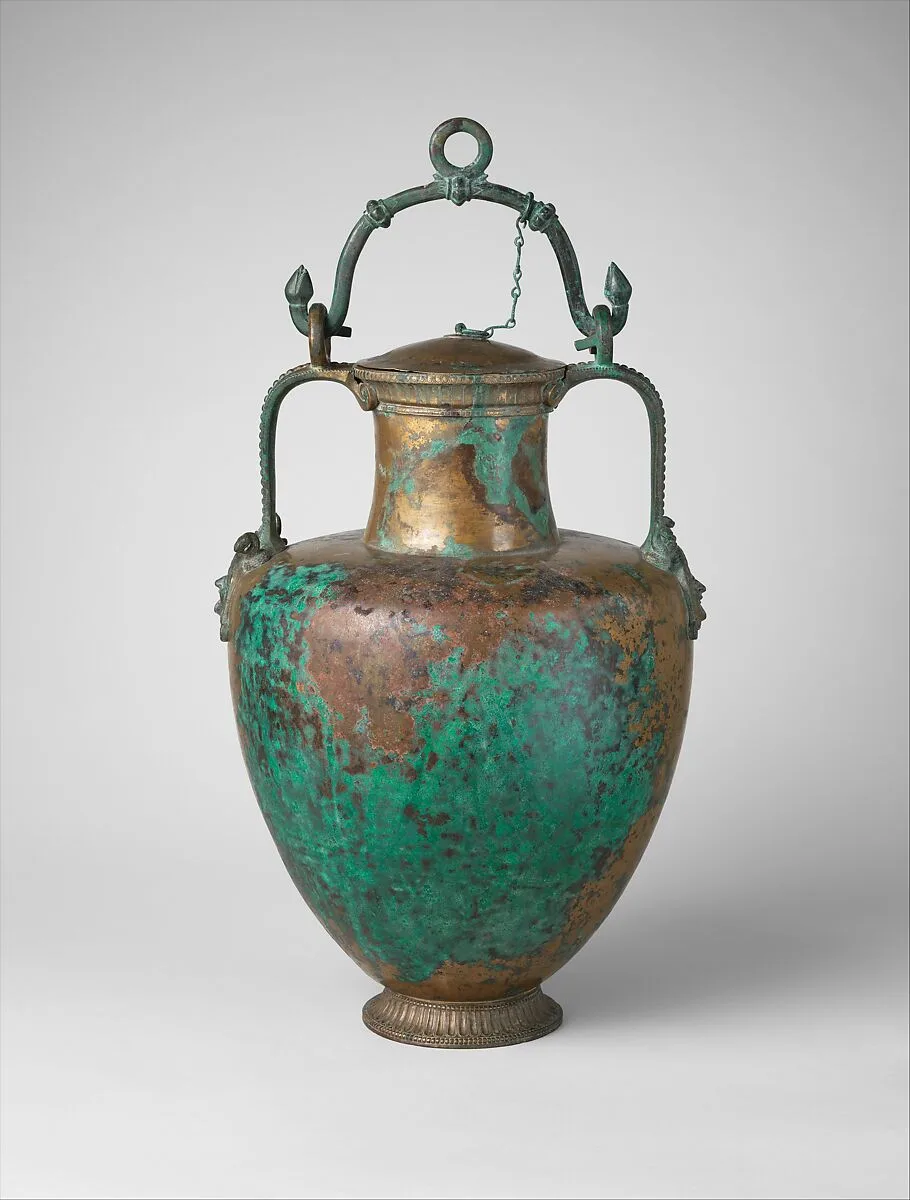 Bronze neck-amphora (jar) with lid and bail handle — Unknown