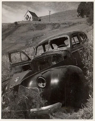 Church and Abandoned Automobile, Tiburon, California