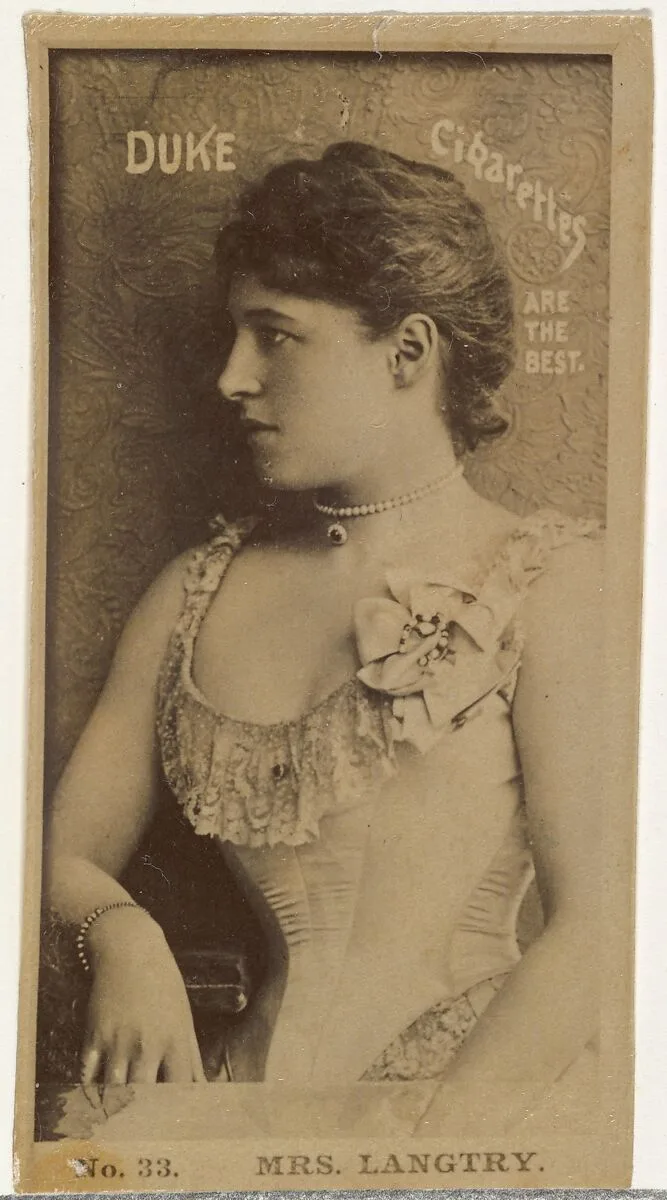 Card Number 33, Mrs. Langtry, from the Actors and Actresses series (N145-6) issued by Duke Sons & Co. to promote Duke Cigarettes — W. Duke, Sons & Co.