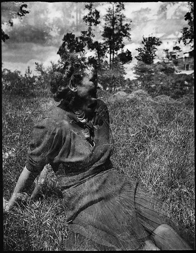 [Double Exposure: Unidentified Woman on Lawn]