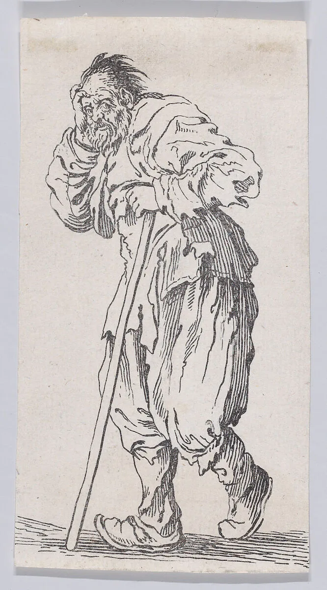 Reverse Copy of Le Gueux Appuyé sur son Baton (The Beggar Leaning on His Cane), from "Les Gueux suite appelée aussi Les Mendiants, Les Baroni, ou Les Barons" (The Beggars, also called the Barons) — Jacques Callot|Anonymous