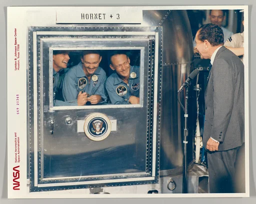 [President Richard M. Nixon Welcomes the Apollo 11 Astronauts Aboard Recovery Ship USS Hornet]