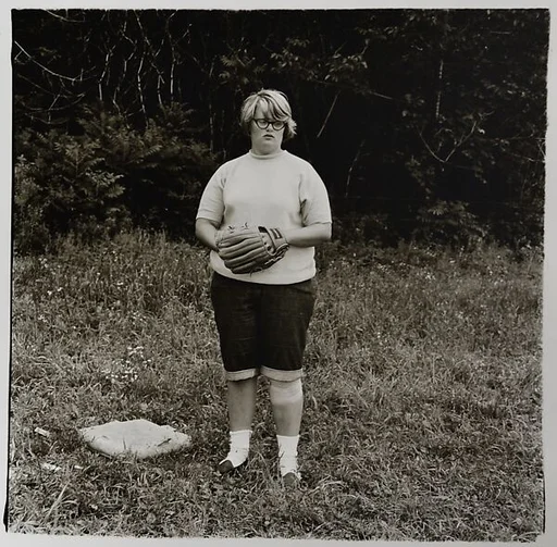 Girl with a baseball glove at Camp Lakecrest, Dutchess County, N.Y.