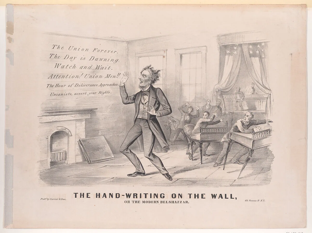 The Hand-Writing On the Wall, Or the Modern Belshazzar — Jefferson Davis|Currier & Ives