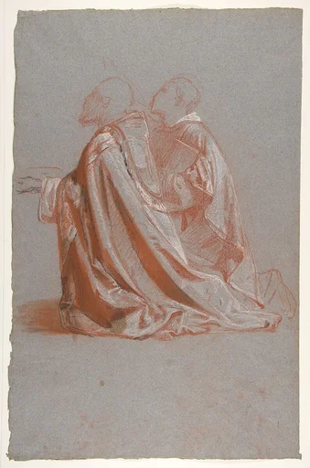 Two Bishops (lower register; study for wall paintings in the Chapel of Saint Remi, Sainte-Clotilde, Paris, 1858)