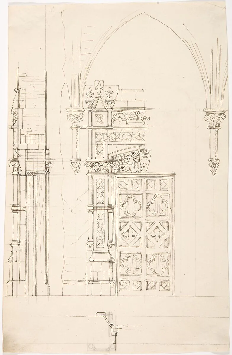 Design for a Gothic Wall and Door — Anonymous, British, 19th century