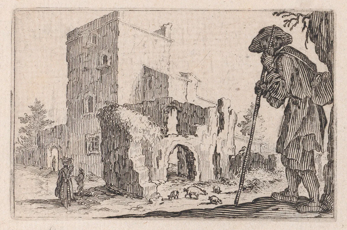 Le Patre et Les Ruines (The Shepherd and the Ruins), from Les Caprices Series B, The Nancy Set — Jacques Callot|Lorenzo de' Medici