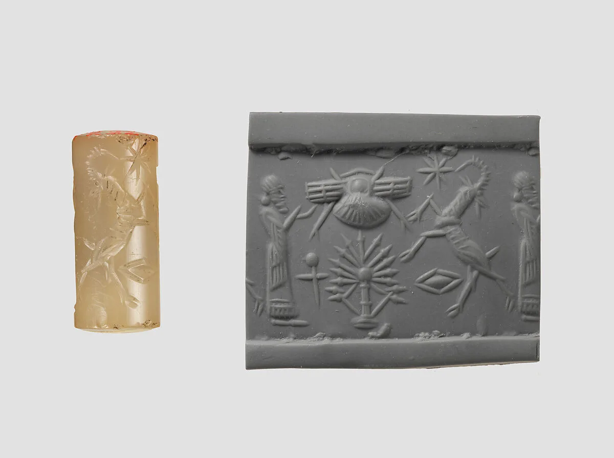 Cylinder seal with cultic scene — Unknown