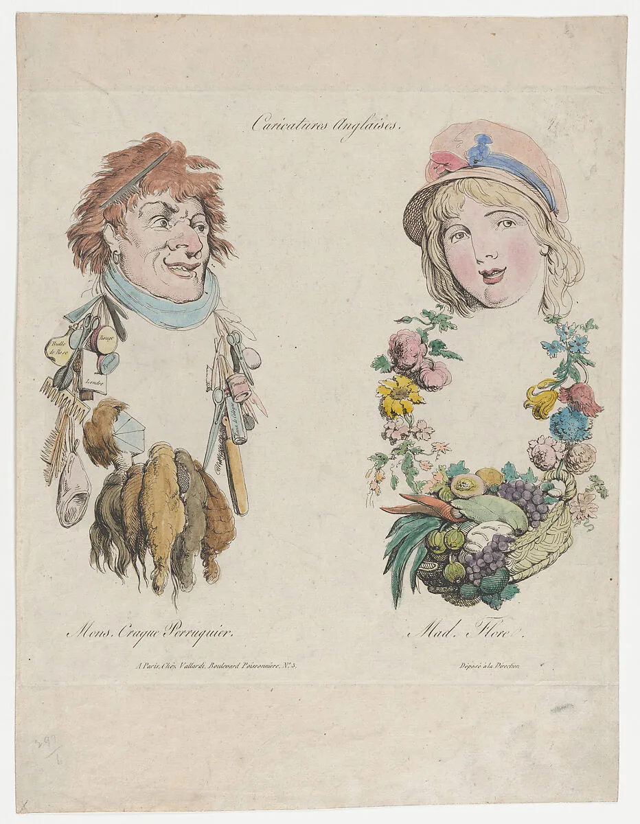 Caricatures Anglaises: Monsieur Craque Perruquier et Mademoiselle Flore — Thomas Rowlandson|Vallardi|Anonymous, French, 19th century