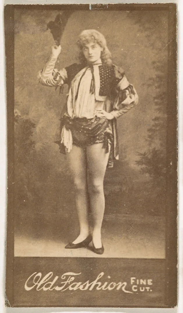 Actress holding hat aloft, from the Actresses series (N664) promoting Old Fashion Fine Cut Tobacco — Unknown