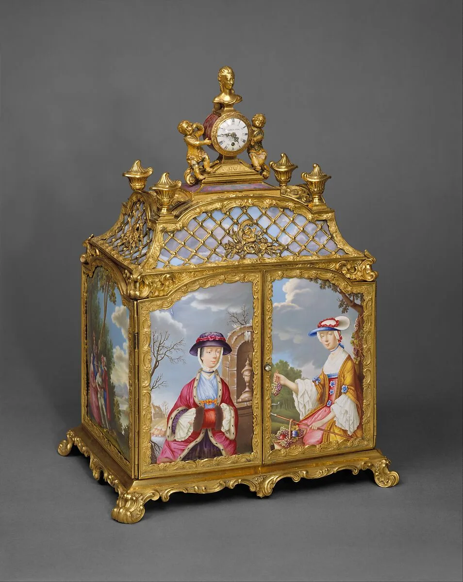 Jewel cabinet with watch — James Cox|Antoine Watteau|François Boucher