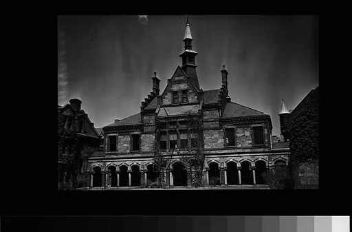 [Stone Gothic Revival Building with Colonnade, Cambridge, Massachusetts]