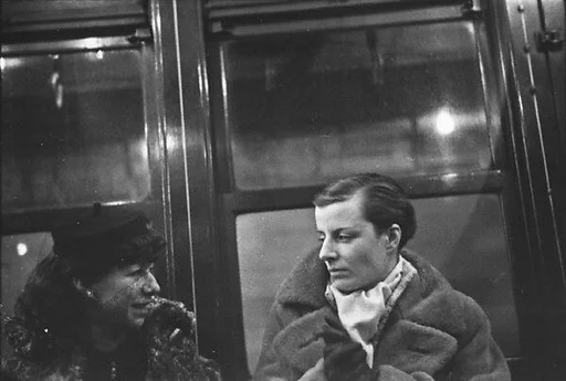 [Three 35mm Film Frames: Subway Passengers, New York City: Two Women]